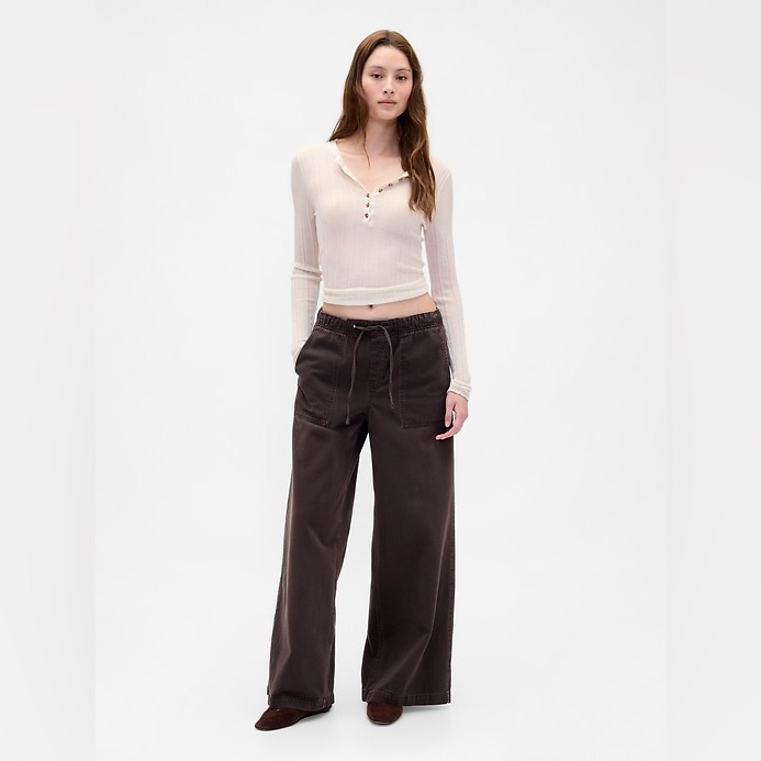 Gap Easy Waist Drawstring Wide Leg Utility Pants Terra Brown Size M